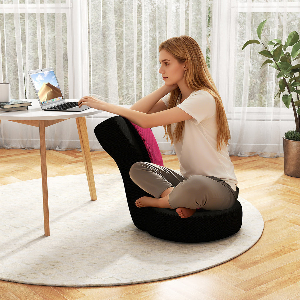 Floor Gaming Chair with Adjustable Headrest & Backrest - Pink