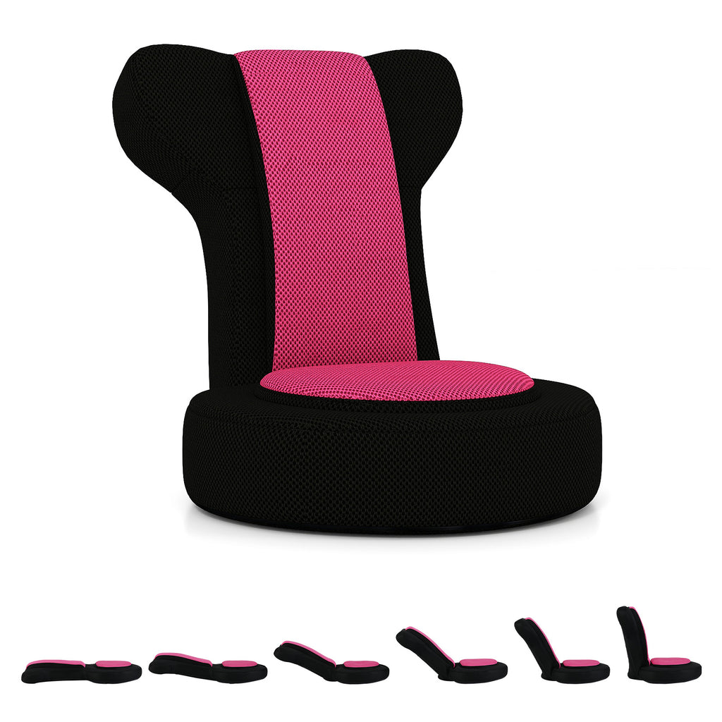 Floor Gaming Chair with Adjustable Headrest & Backrest - Pink