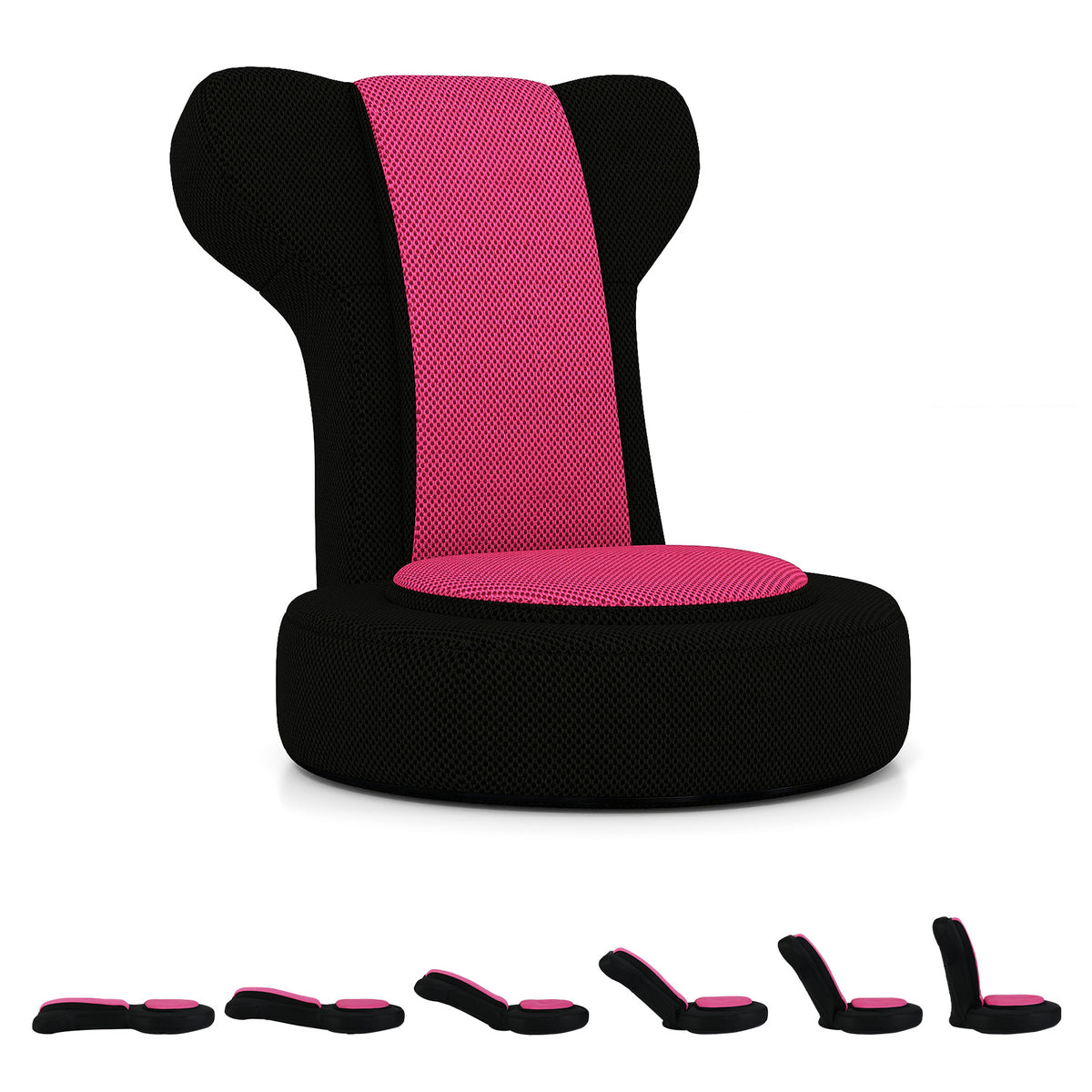 Floor Gaming Chair with Adjustable Headrest & Backrest - Pink