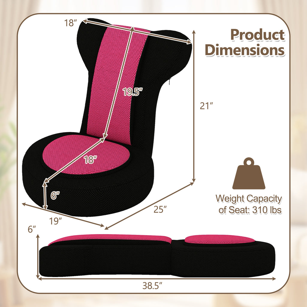 Floor Gaming Chair with Adjustable Headrest & Backrest - Pink