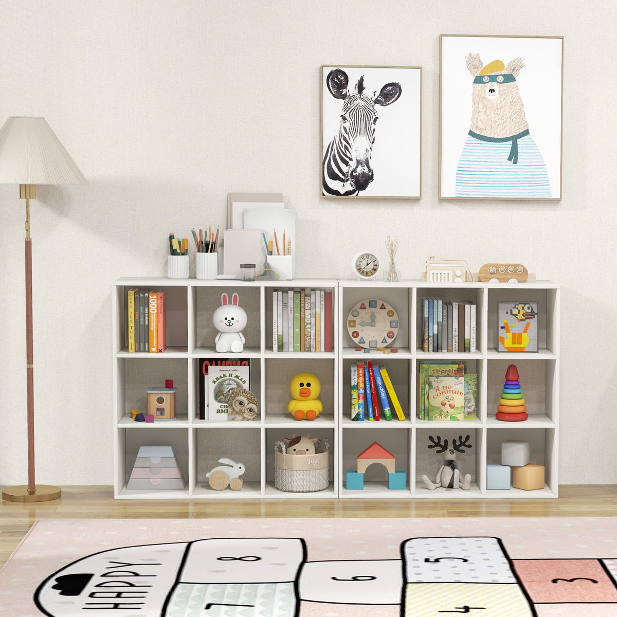 White Wooden Kids Bookcase with Storage Cubbies and Anti-Tip Devices - Costway