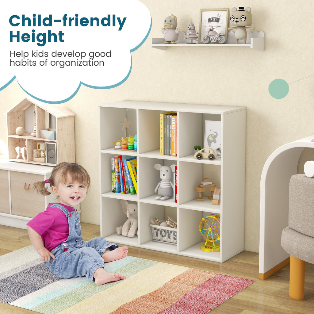 White Wooden Kids Bookcase with Storage Cubbies and Anti-Tip Devices - Costway