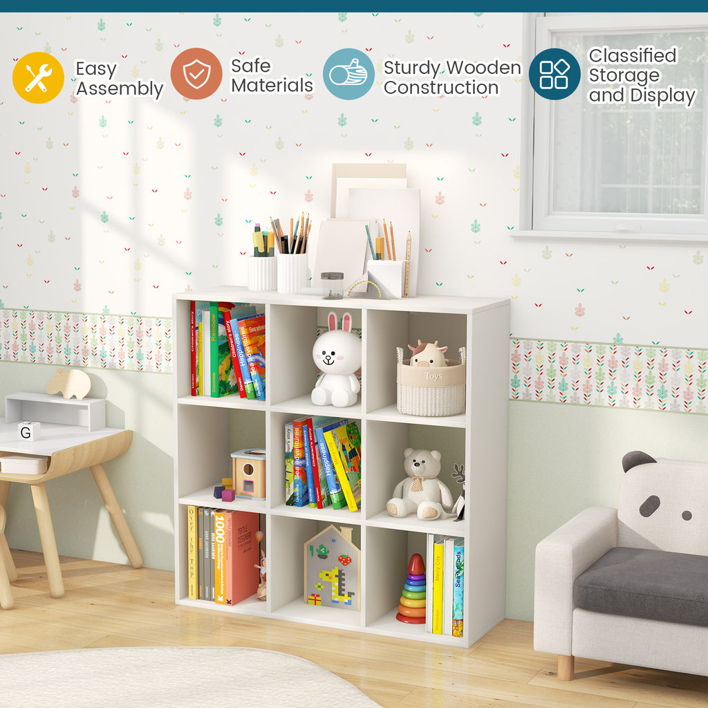 White Wooden Kids Bookcase with Storage Cubbies and Anti-Tip Devices - Costway