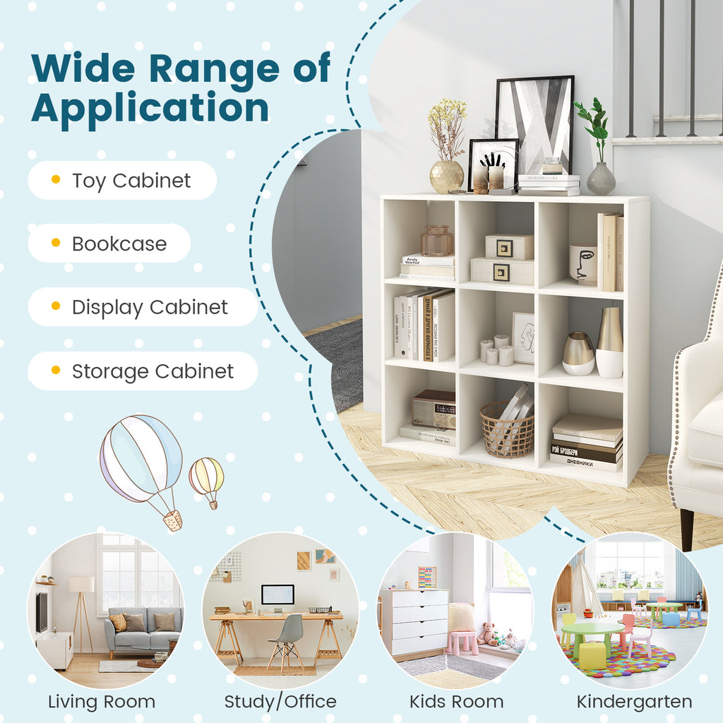 White Wooden Kids Bookcase with Storage Cubbies and Anti-Tip Devices - Costway