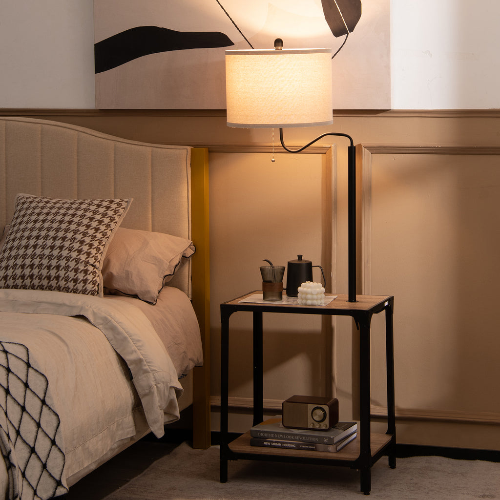 Rotatable Floor Lamp with End Table and USB Charging Ports - Modern Home Lighting