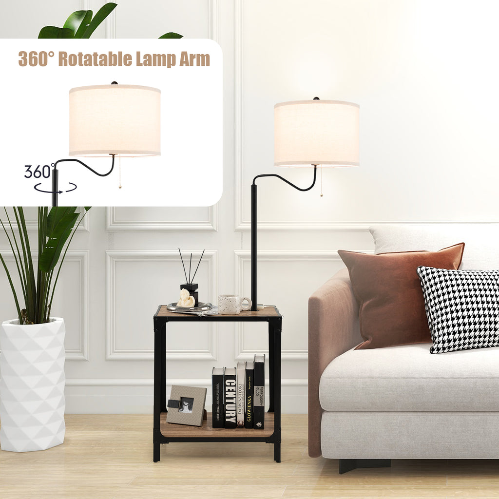 Rotatable Floor Lamp with End Table and USB Charging Ports - Modern Home Lighting