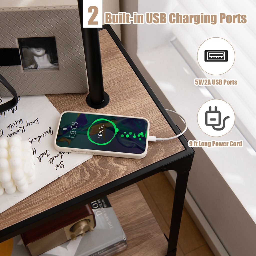 Rotatable Floor Lamp with End Table and USB Charging Ports - Modern Home Lighting
