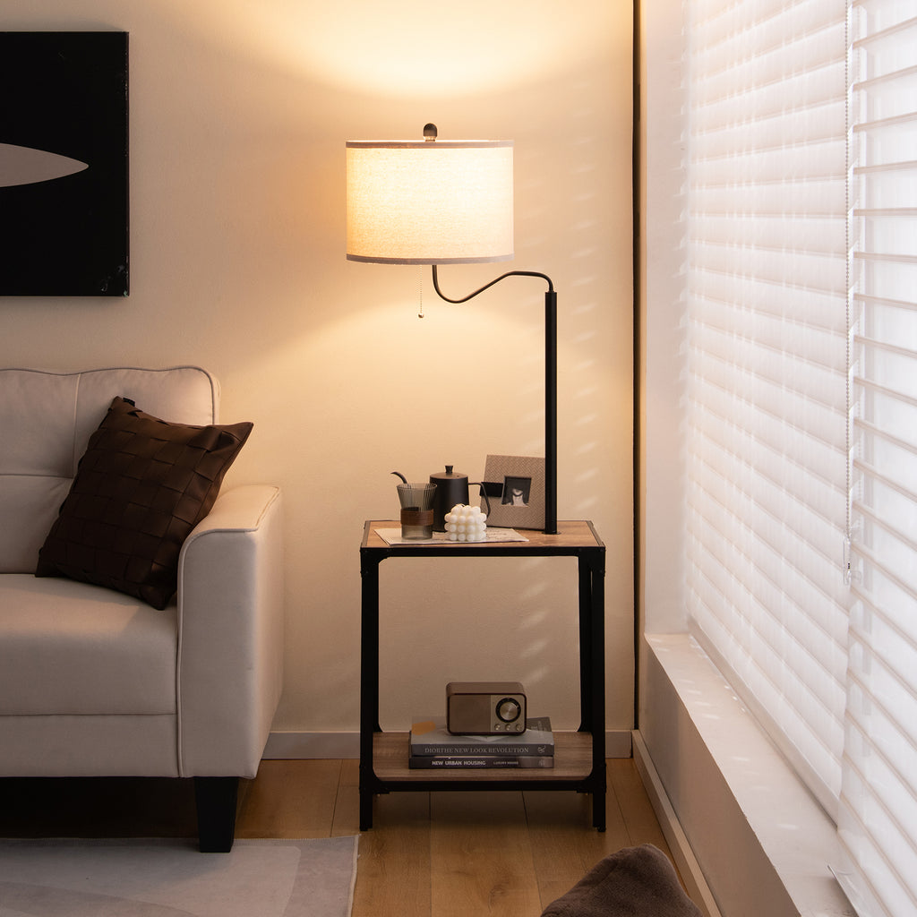 Rotatable Floor Lamp with End Table and USB Charging Ports - Modern Home Lighting