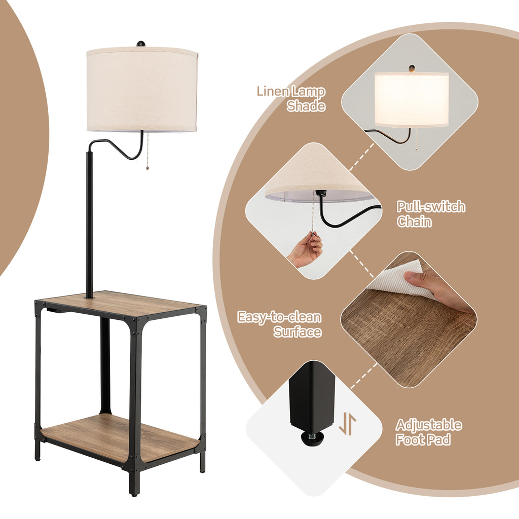 Rotatable Floor Lamp with End Table and USB Charging Ports - Modern Home Lighting