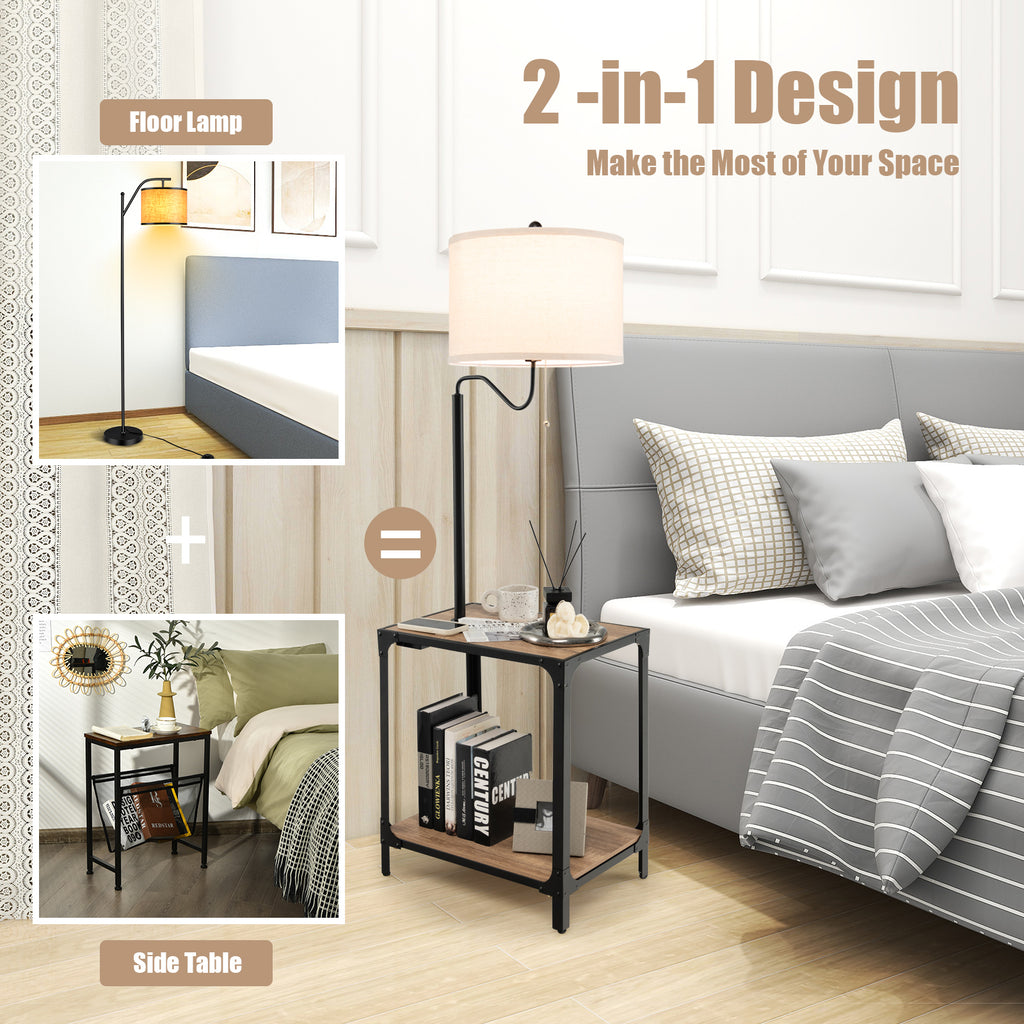 Rotatable Floor Lamp with End Table and USB Charging Ports - Modern Home Lighting