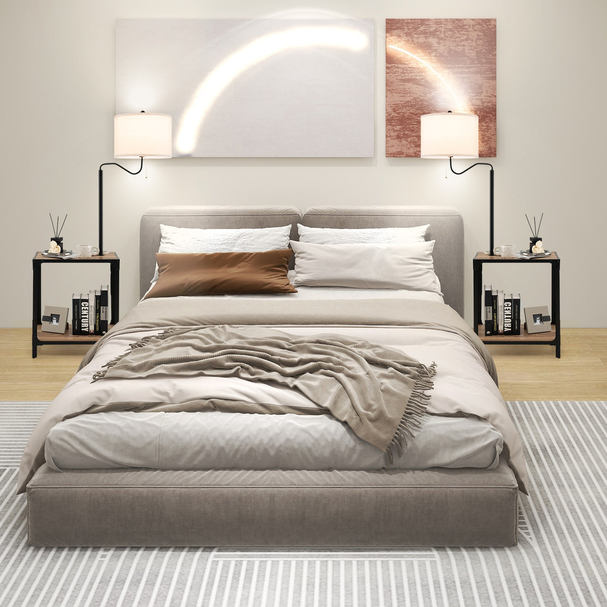 Rotatable Floor Lamp with End Table and USB Charging Ports - Modern Home Lighting