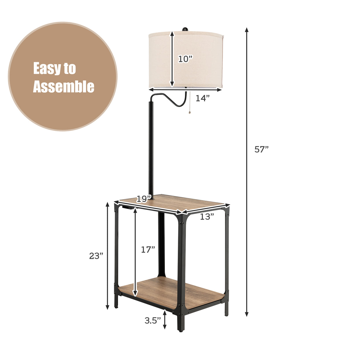 Rotatable Floor Lamp with End Table and USB Charging Ports - Modern Home Lighting