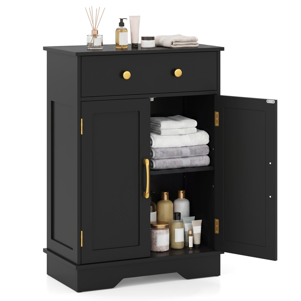 Floor Storage Cabinet with Drawer - 31.5" H, Black