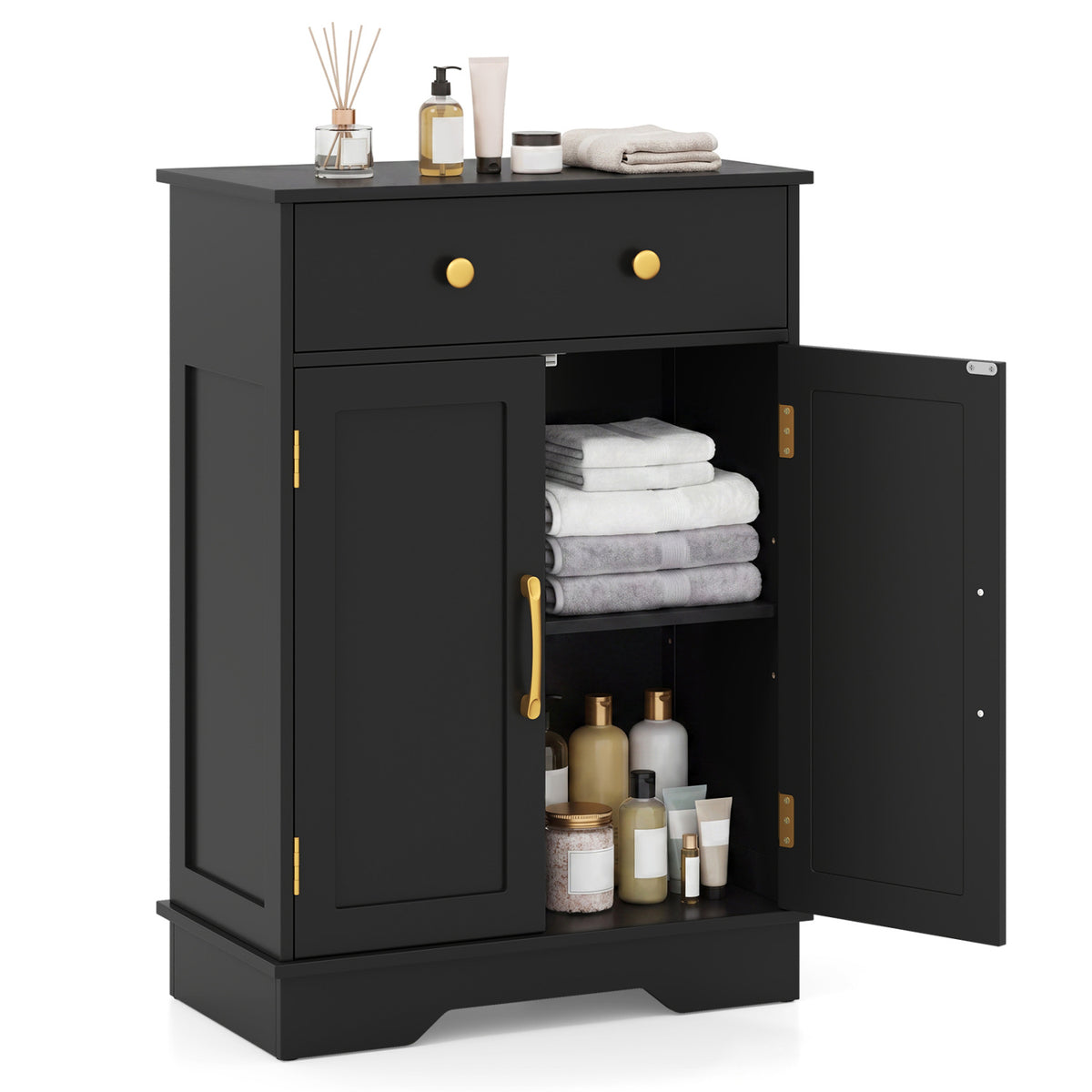 Floor Storage Cabinet with Drawer - 31.5" H, Black