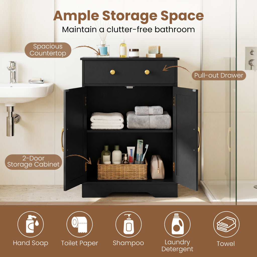 Floor Storage Cabinet with Drawer - 31.5" H, Black