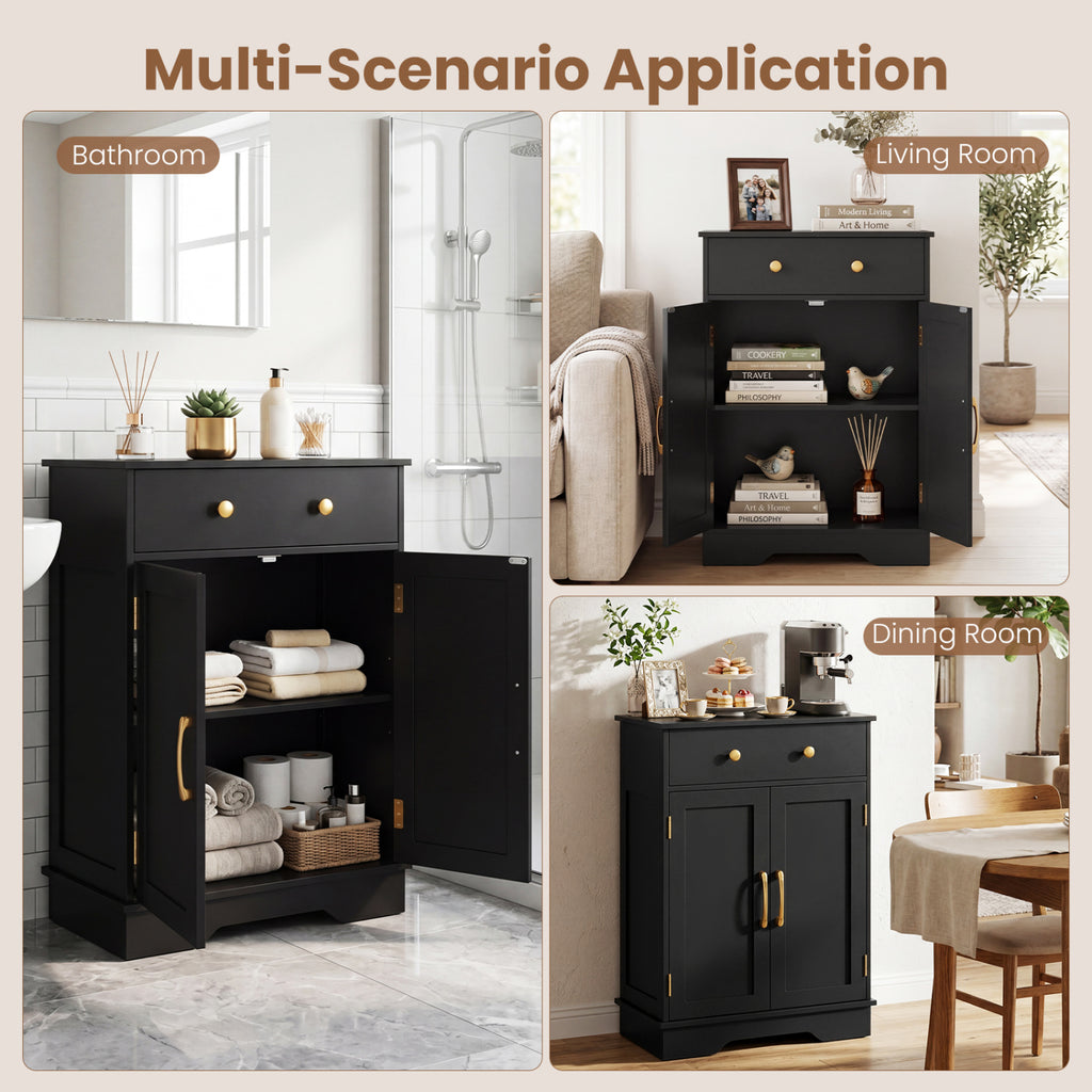 Floor Storage Cabinet with Drawer - 31.5" H, Black