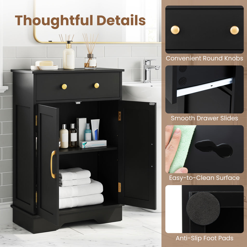 Floor Storage Cabinet with Drawer - 31.5" H, Black