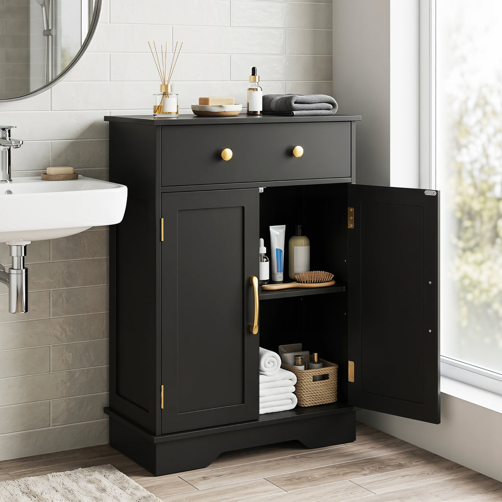 Floor Storage Cabinet with Drawer - 31.5" H, Black