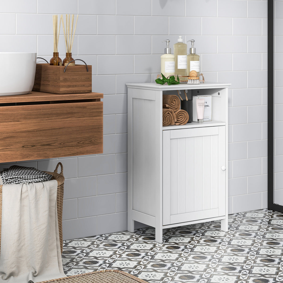 Bathroom Freestanding Floor Storage Cabinet with Adjustable Shelf