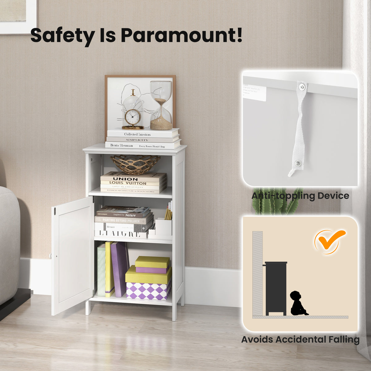 Bathroom Freestanding Floor Storage Cabinet with Adjustable Shelf