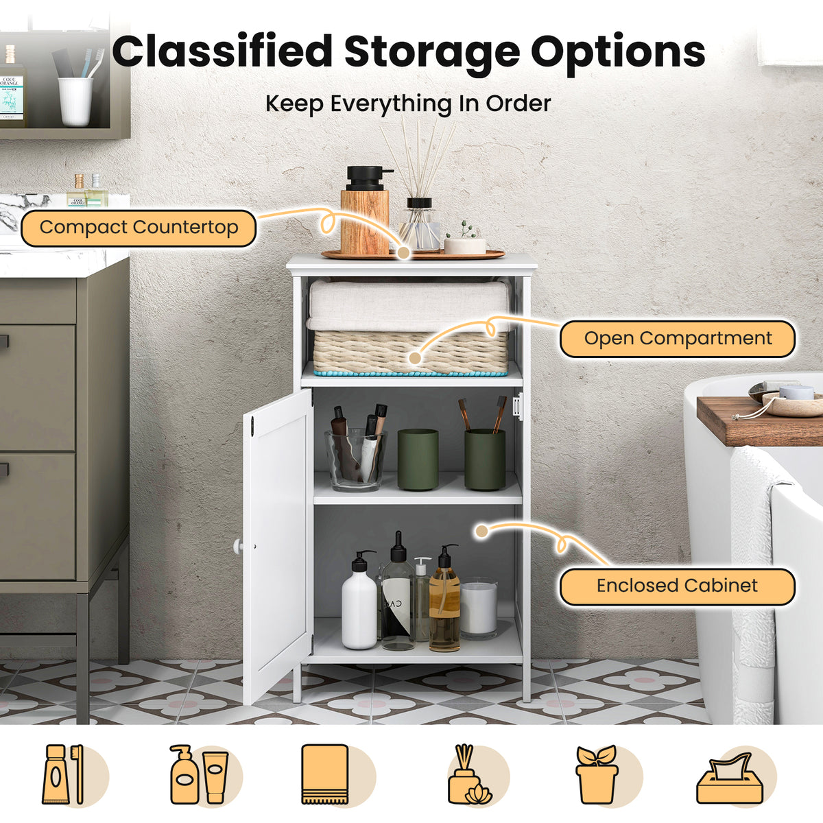 Bathroom Freestanding Floor Storage Cabinet with Adjustable Shelf