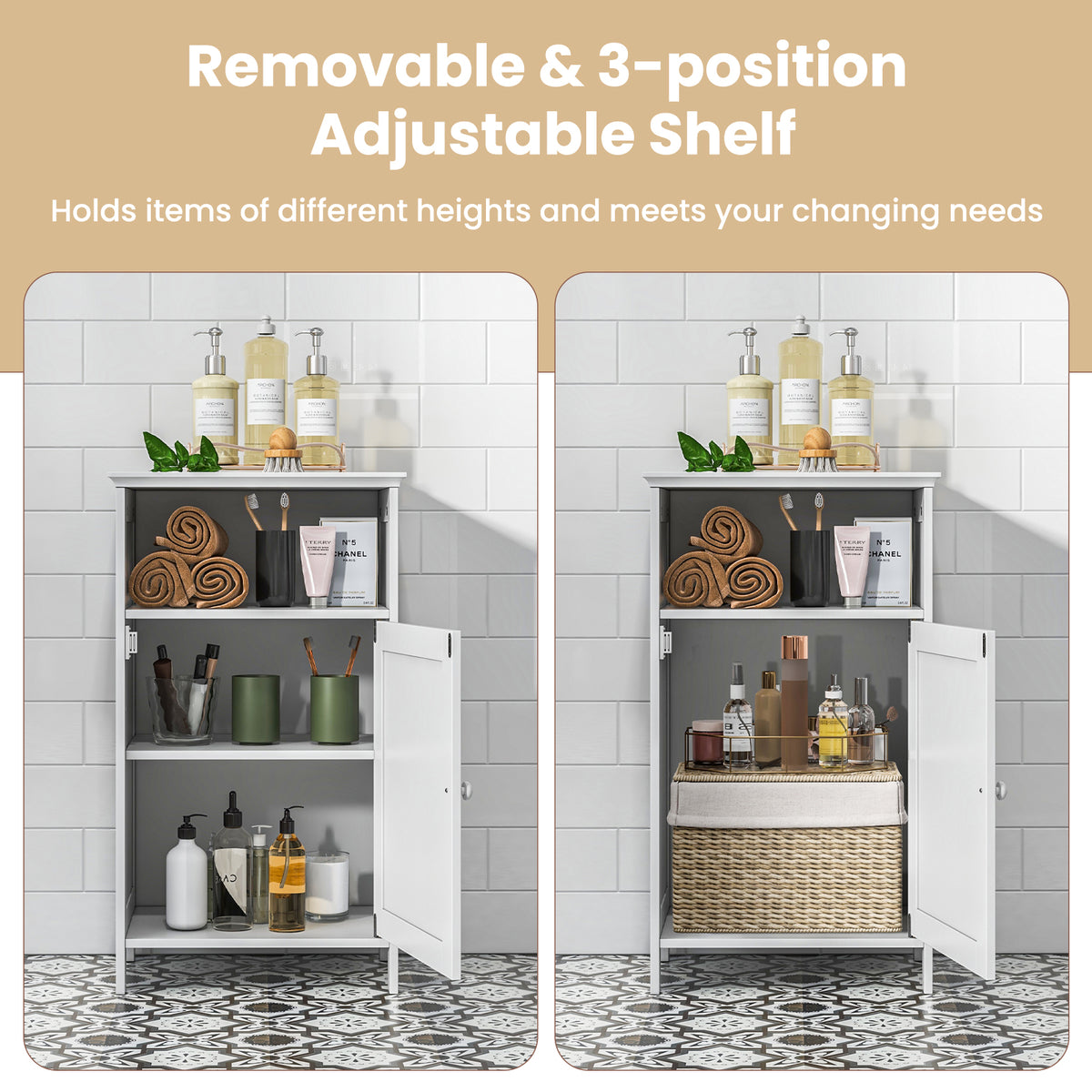 Bathroom Freestanding Floor Storage Cabinet with Adjustable Shelf
