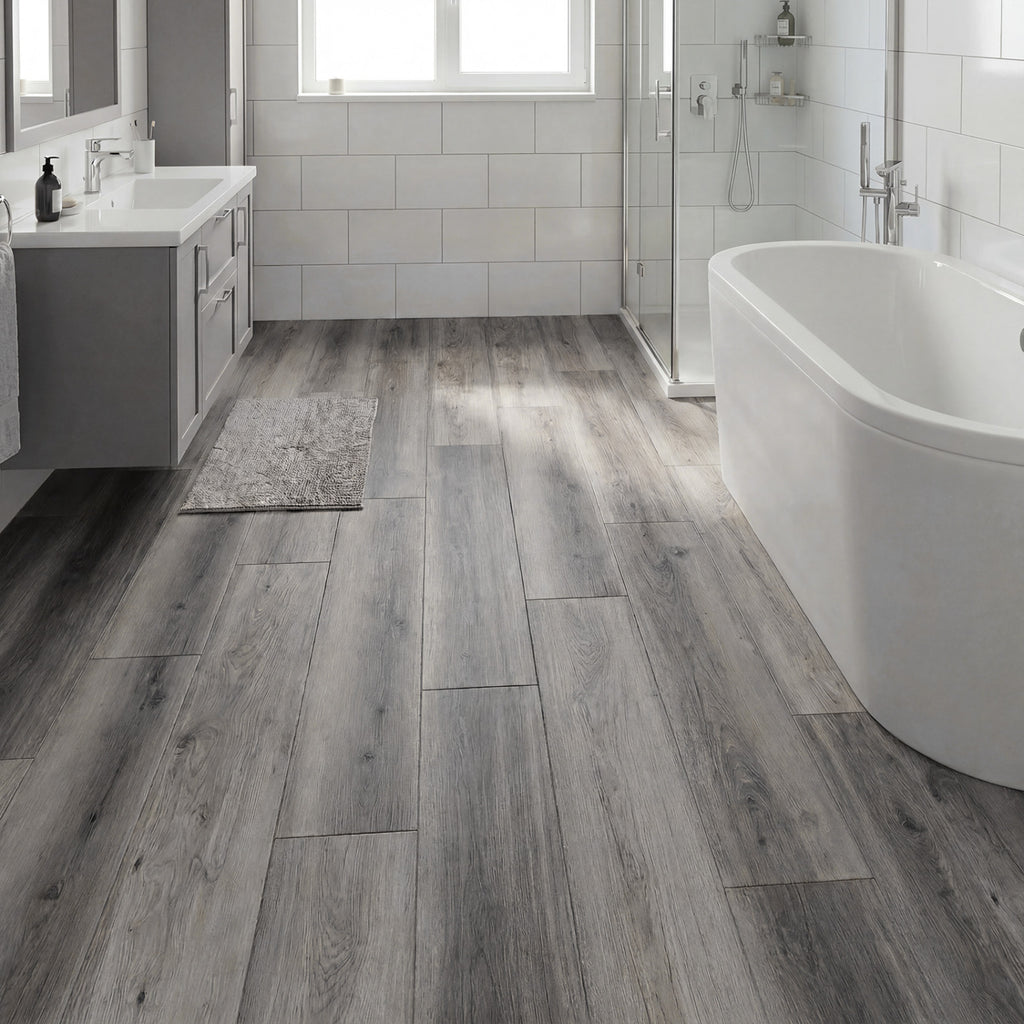 24 Pack Gray Vinyl Floor Tiles - Waterproof Vinyl Plank Flooring with Wood Grain Design