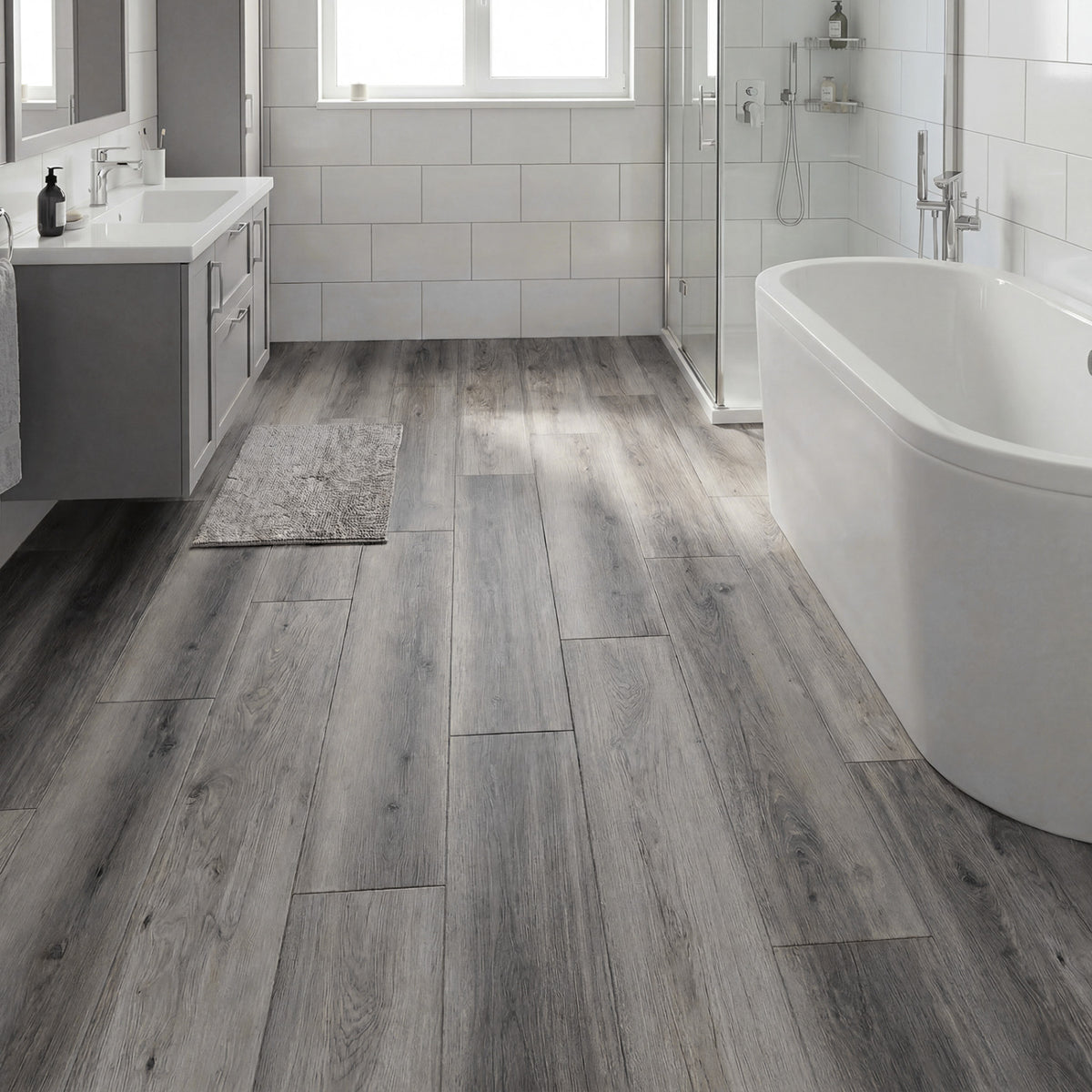24 Pack Gray Vinyl Floor Tiles - Waterproof Vinyl Plank Flooring with Wood Grain Design