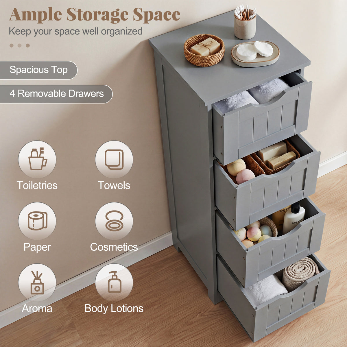 4-Drawer Freestanding Floor Cabinet, Gray