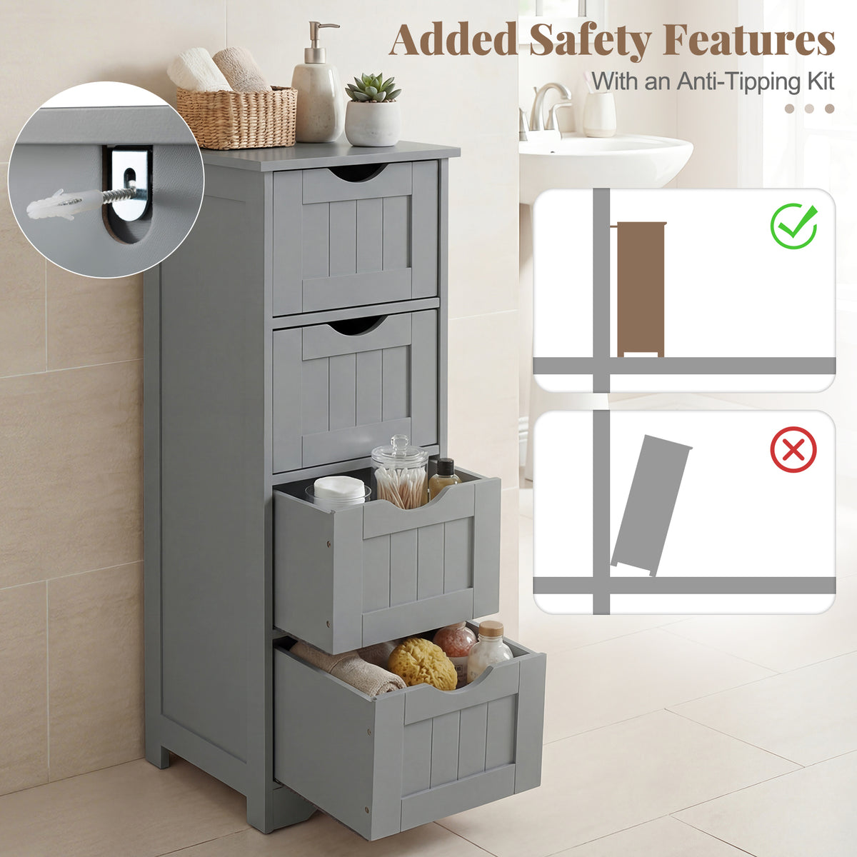 4-Drawer Freestanding Floor Cabinet, Gray