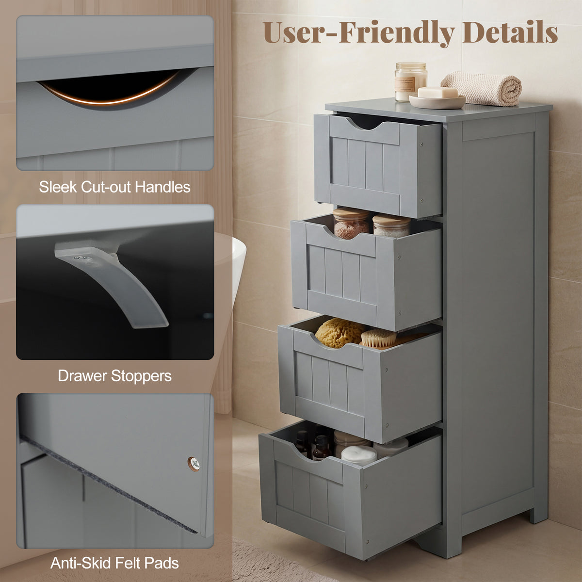 4-Drawer Freestanding Floor Cabinet, Gray