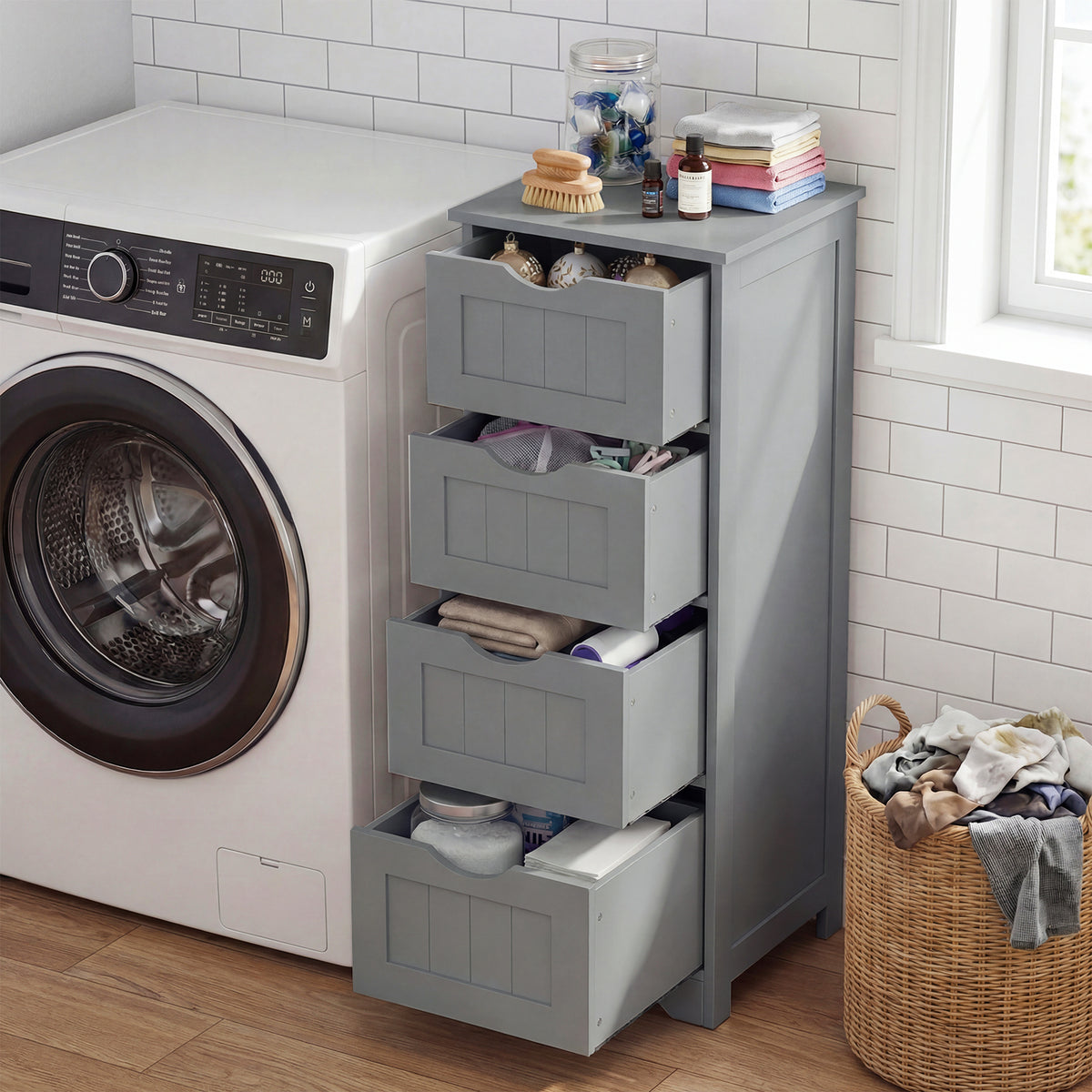 4-Drawer Freestanding Floor Cabinet, Gray