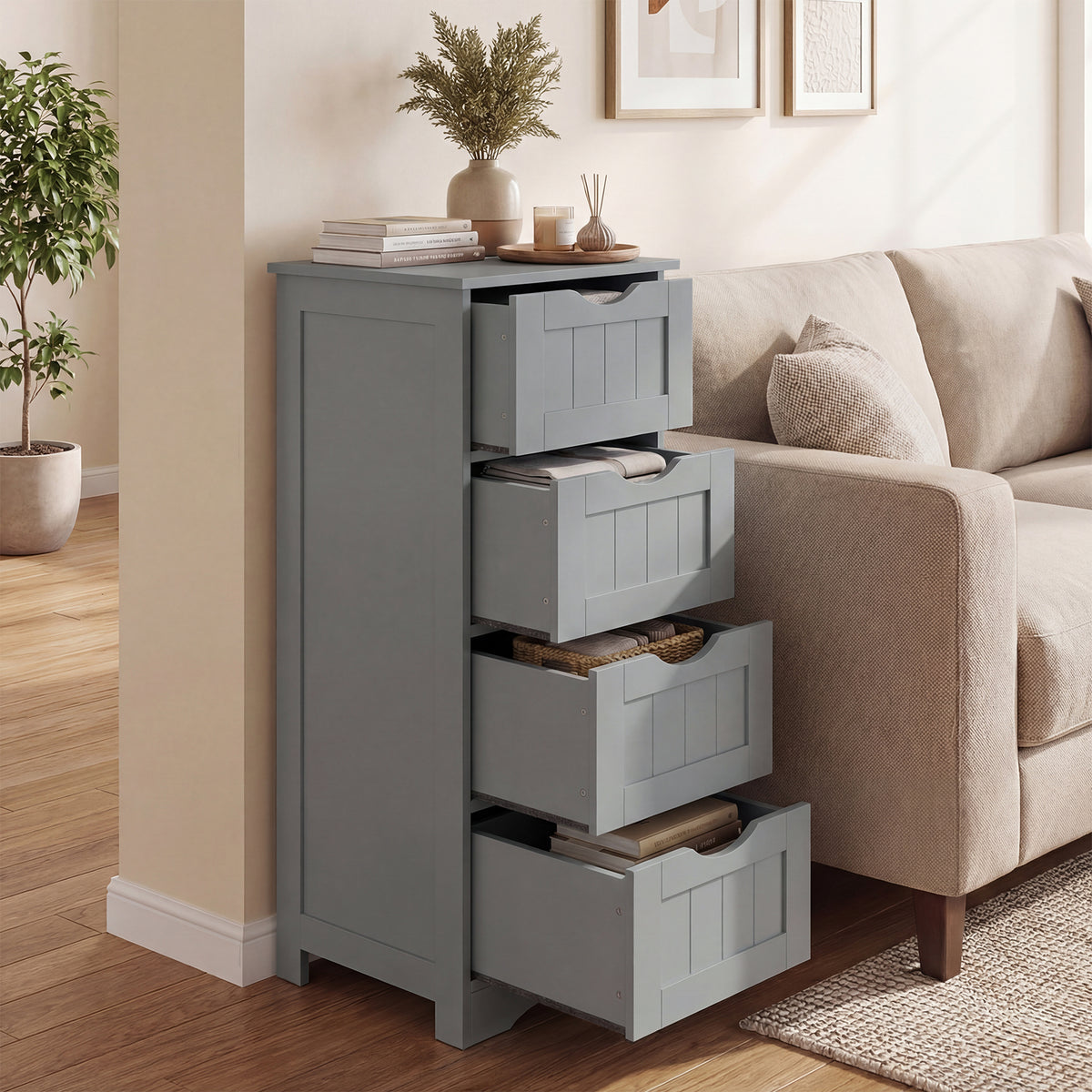 4-Drawer Freestanding Floor Cabinet, Gray