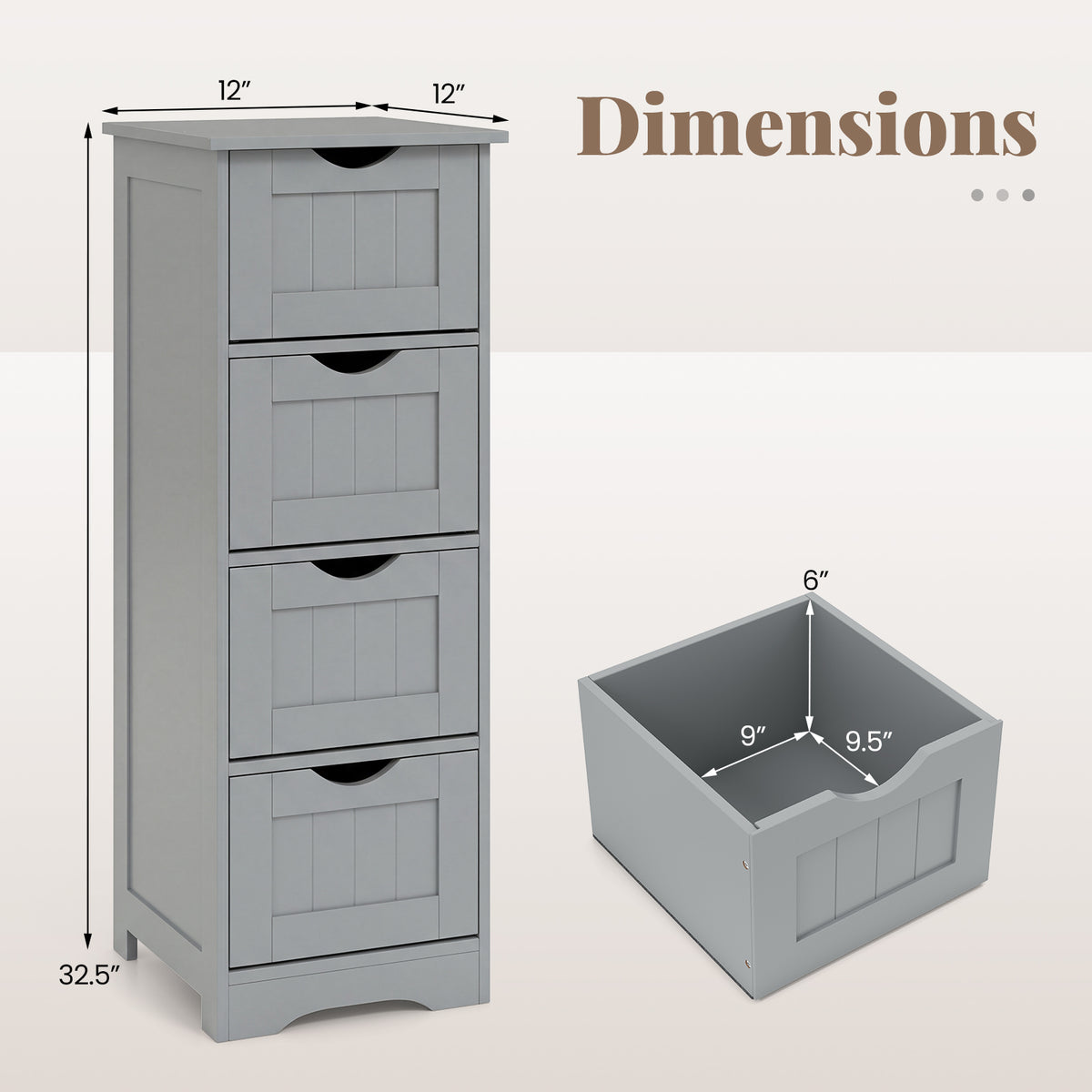 4-Drawer Freestanding Floor Cabinet, Gray