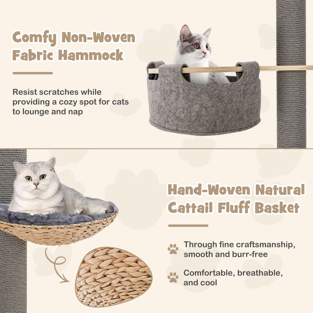 Cat Tree with Adjustable Height 93-107 Inch - Gray Floor to Ceiling Cat Tower