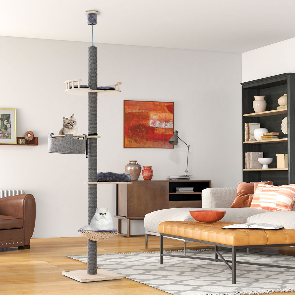 Cat Tree with Adjustable Height 93-107 Inch - Gray Floor to Ceiling Cat Tower