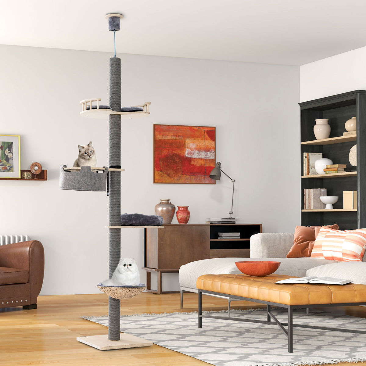 Cat Tree with Adjustable Height 93-107 Inch - Gray Floor to Ceiling Cat Tower