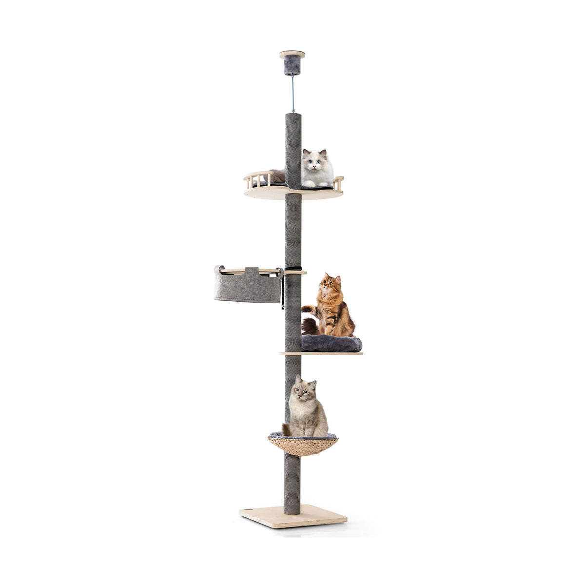 Cat Tree with Adjustable Height 93-107 Inch - Gray Floor to Ceiling Cat Tower