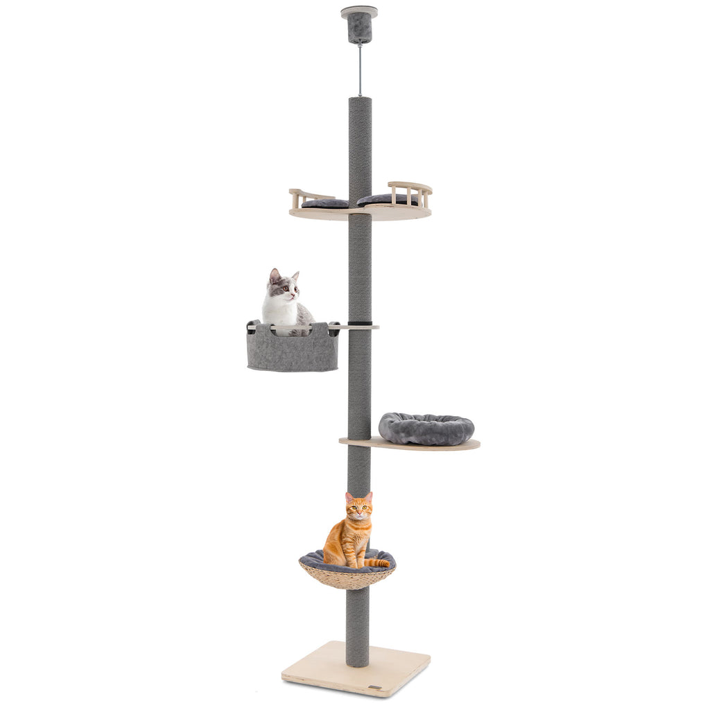Cat Tree with Adjustable Height 93-107 Inch - Gray Floor to Ceiling Cat Tower