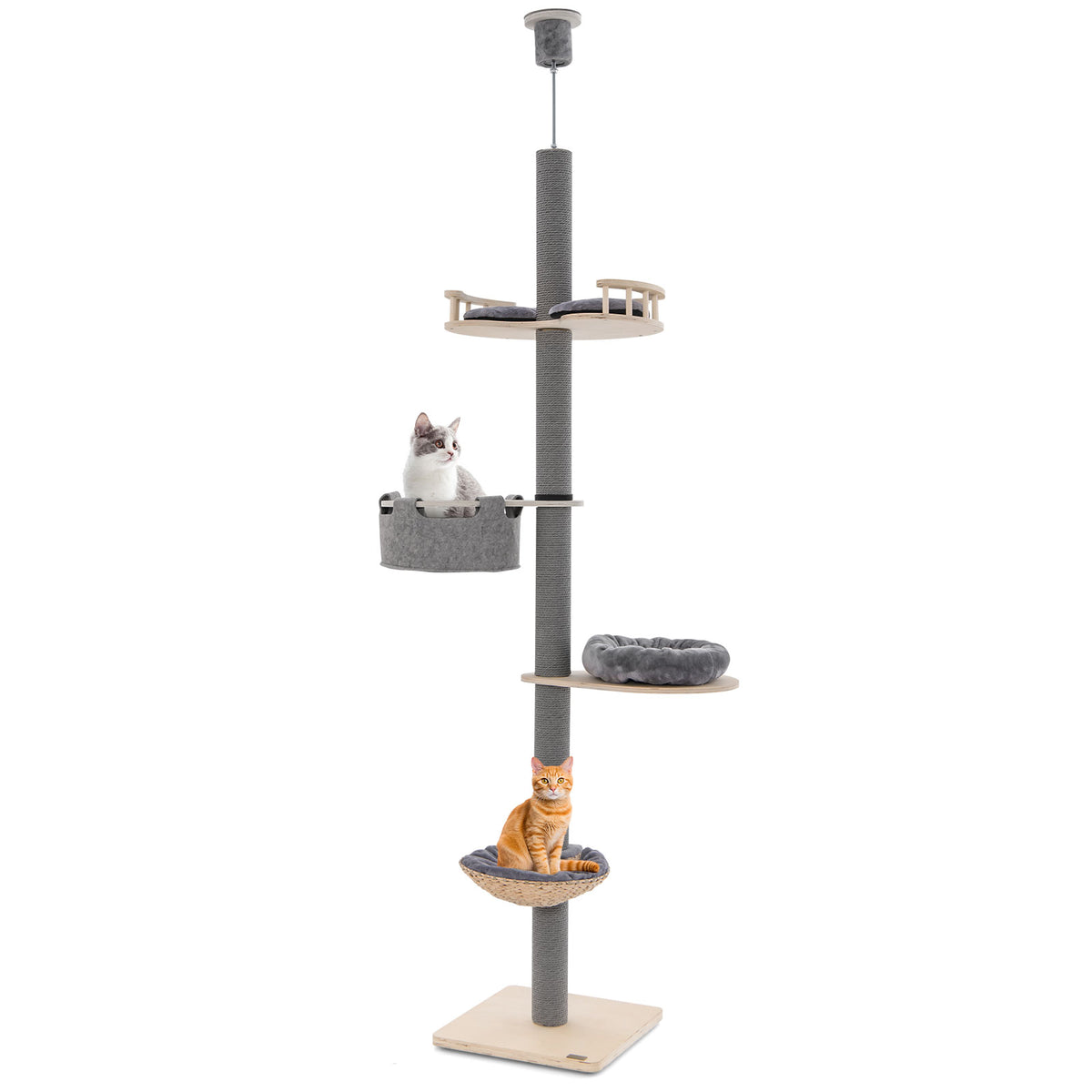 Cat Tree with Adjustable Height 93-107 Inch - Gray Floor to Ceiling Cat Tower