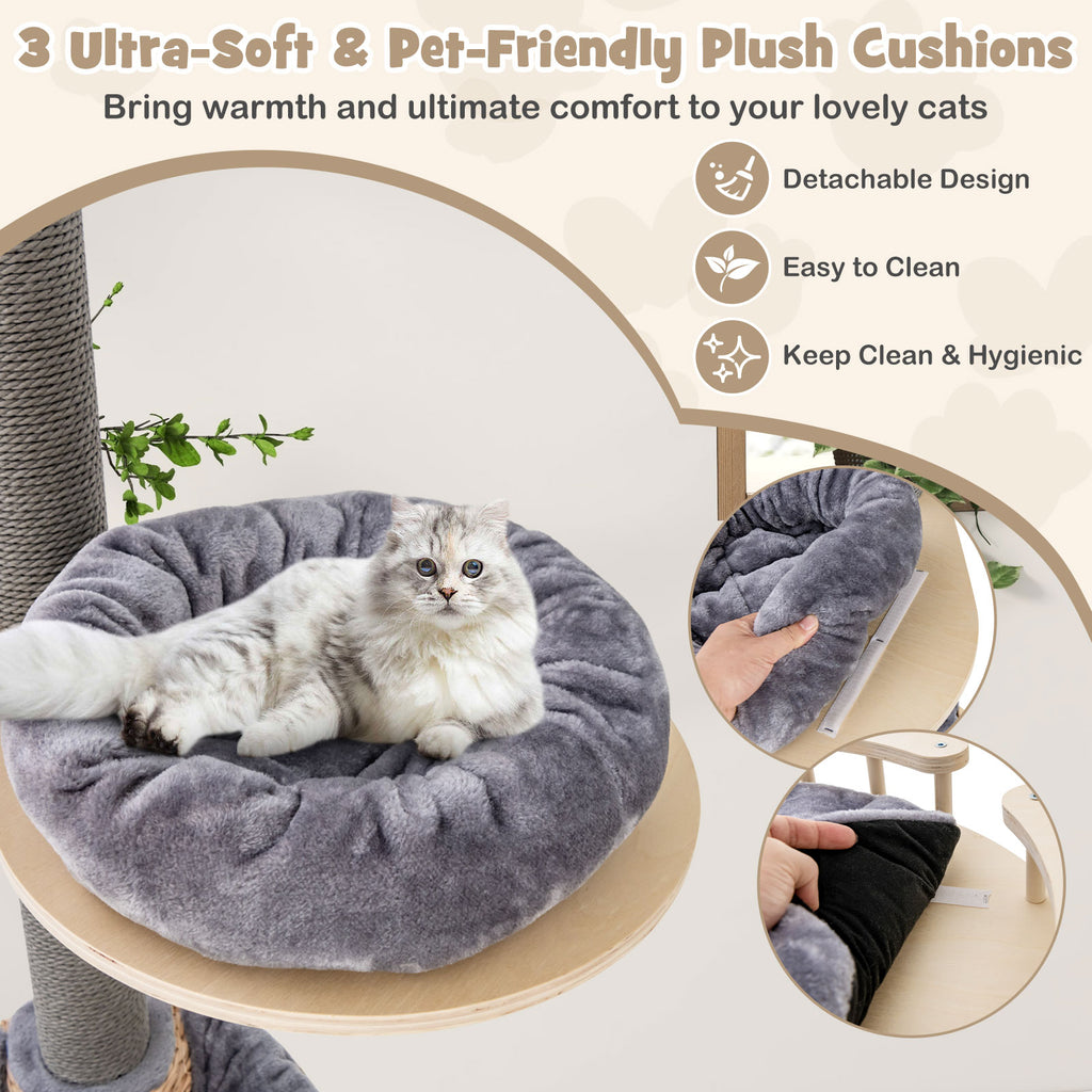Cat Tree with Adjustable Height 93-107 Inch - Gray Floor to Ceiling Cat Tower