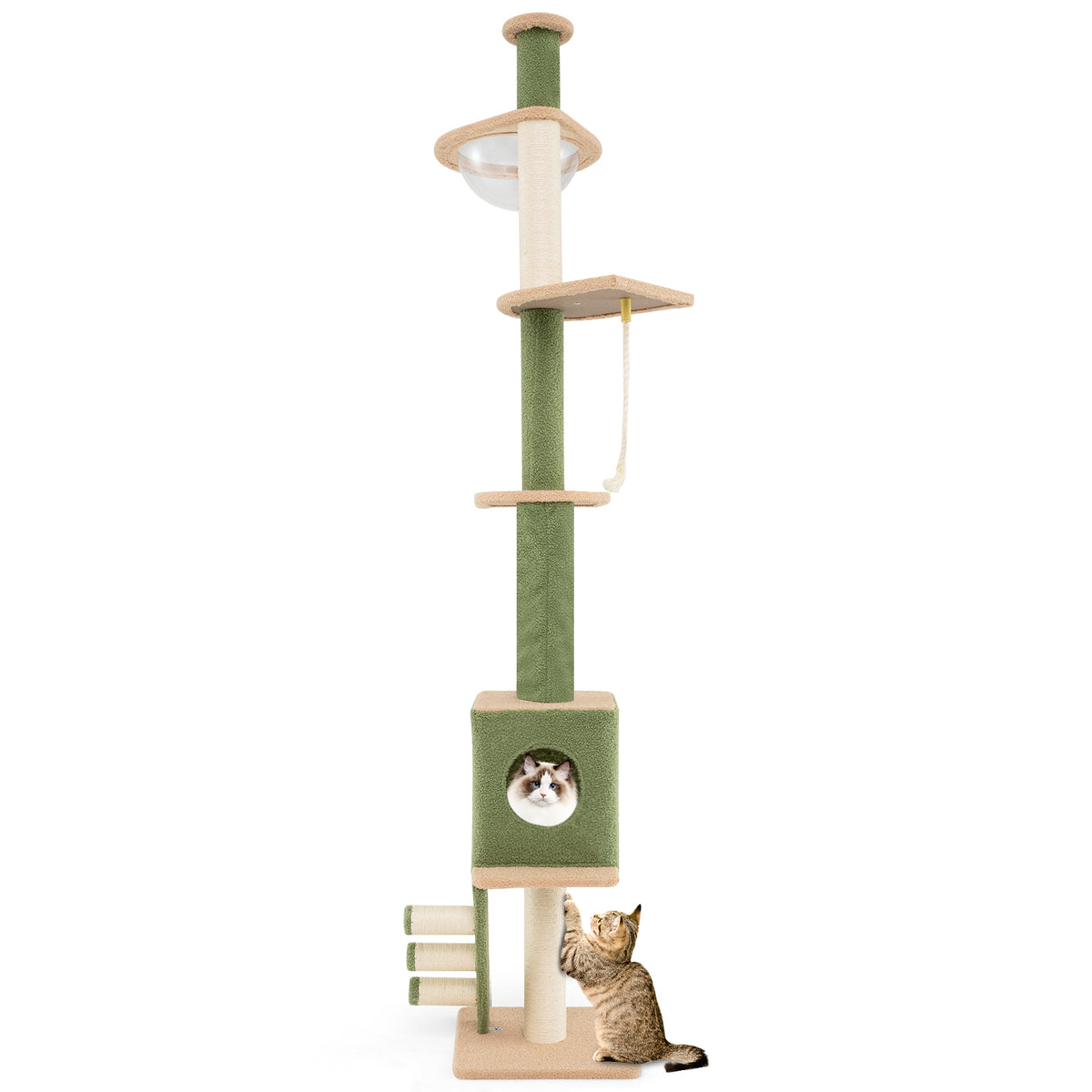 Adjustable Floor to Ceiling Cat Tree with Extra Post - Green, 86-99.5 Inch
