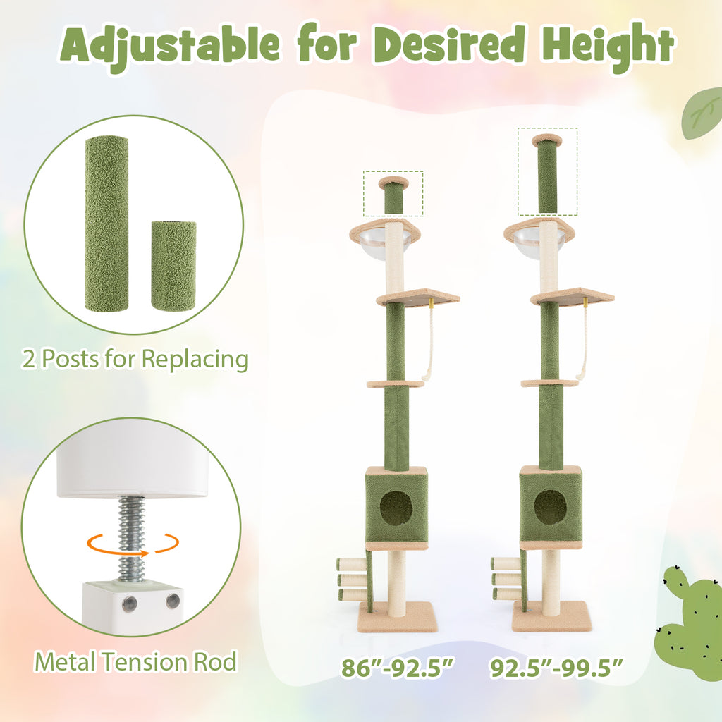 Adjustable Floor to Ceiling Cat Tree with Extra Post - Green, 86-99.5 Inch