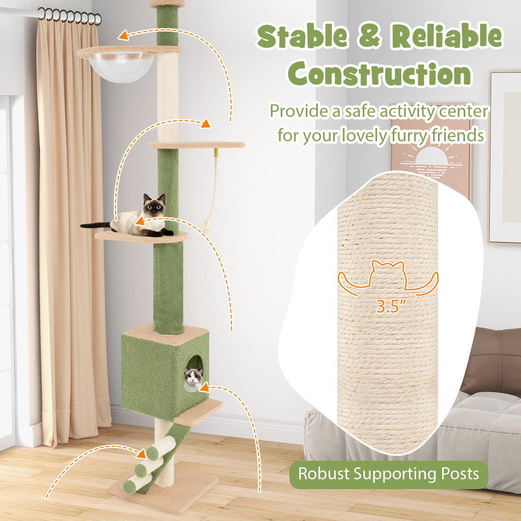 Adjustable Floor to Ceiling Cat Tree with Extra Post - Green, 86-99.5 Inch