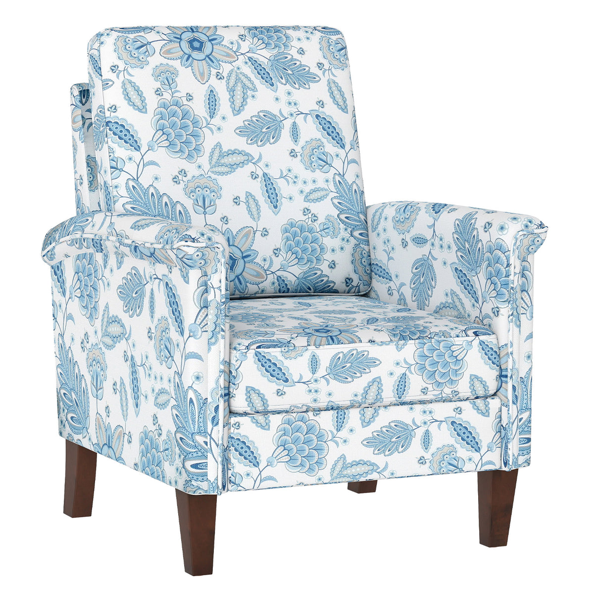 Floral Accent Chair with Wood Legs - Beige