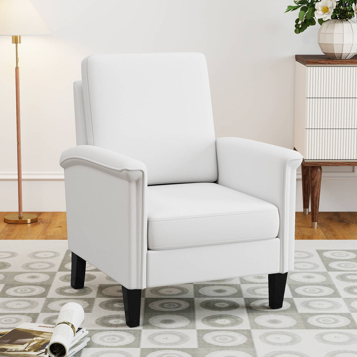 Floral Accent Chair with Wood Legs - Beige