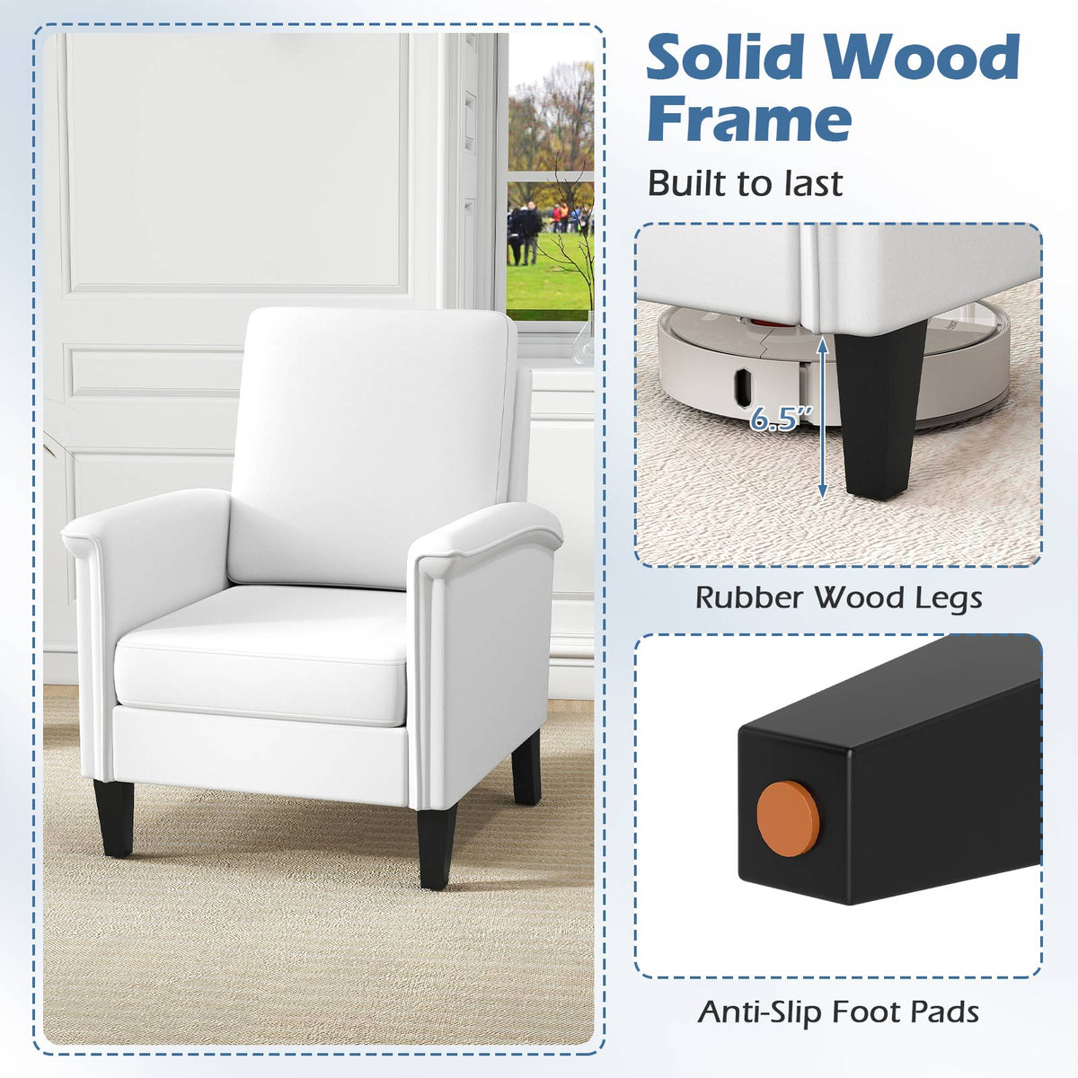 Floral Accent Chair with Wood Legs - Beige