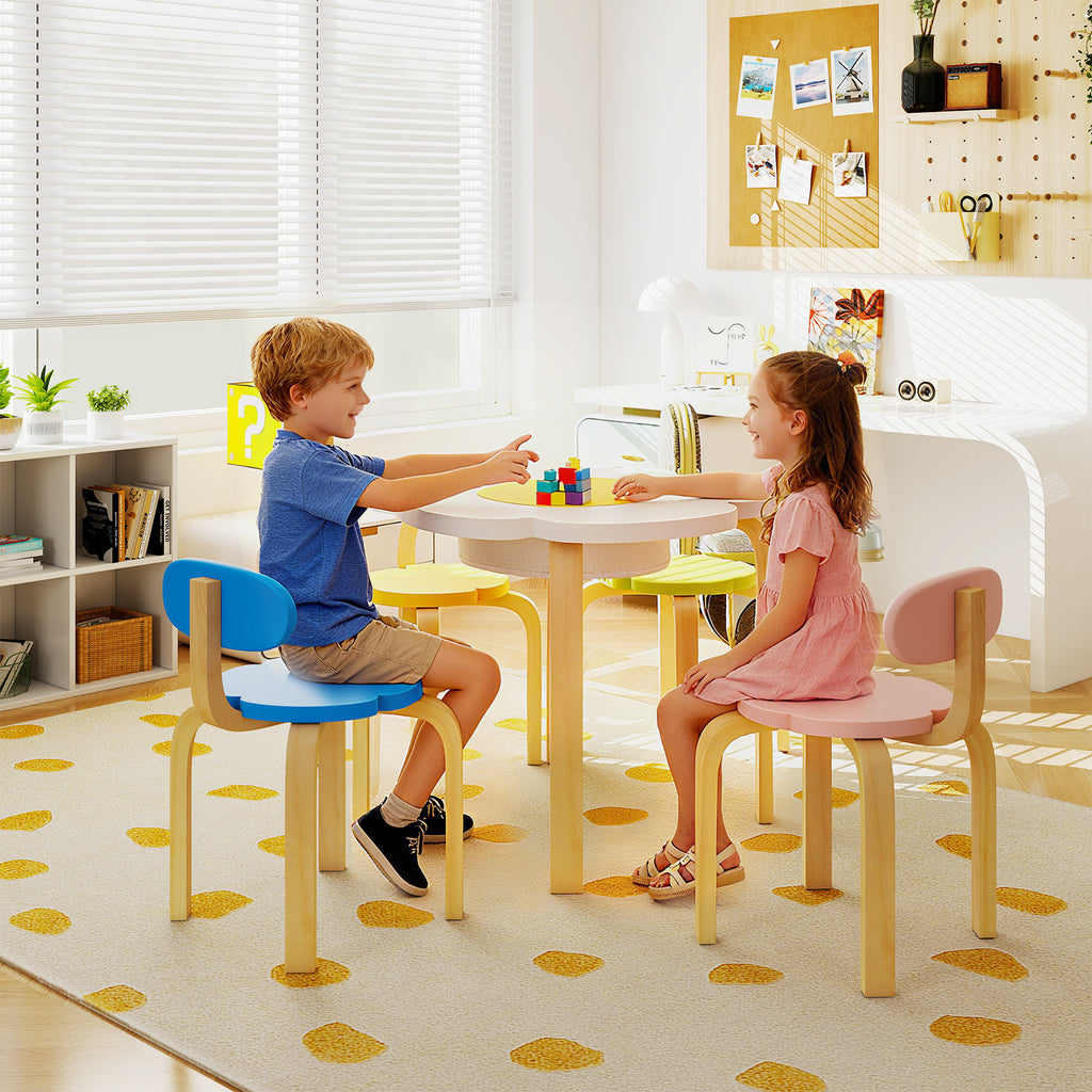 Flower-Shaped Children Table Set with 2 Colorful Chairs and Stools - Multicolor