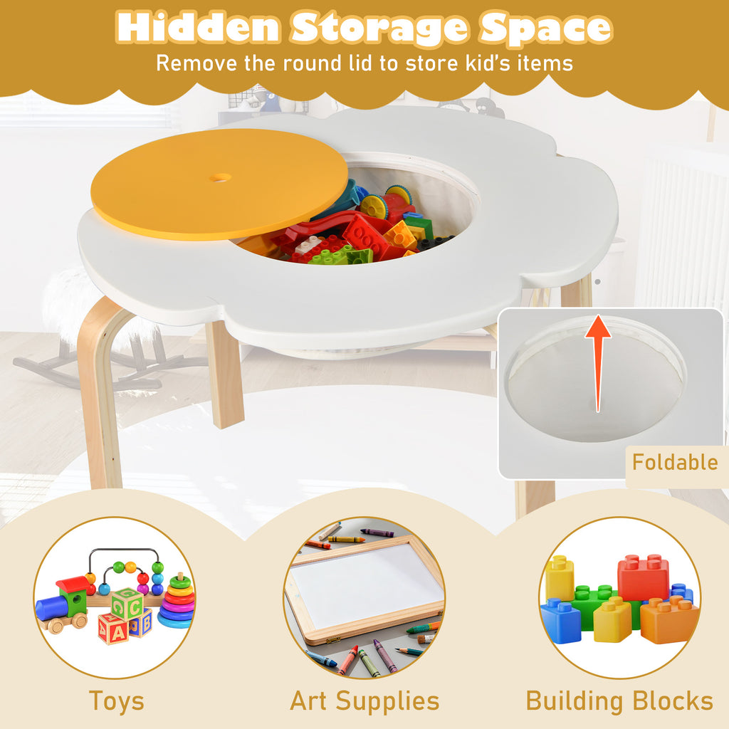 Flower-Shaped Children Table Set with 2 Colorful Chairs and Stools - Multicolor