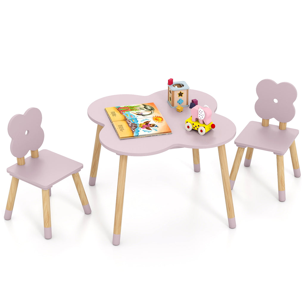 Flower-Shaped Kids Table Set with Pink Solid Wood Legs - Adorable & Safe Play & Study Furniture
